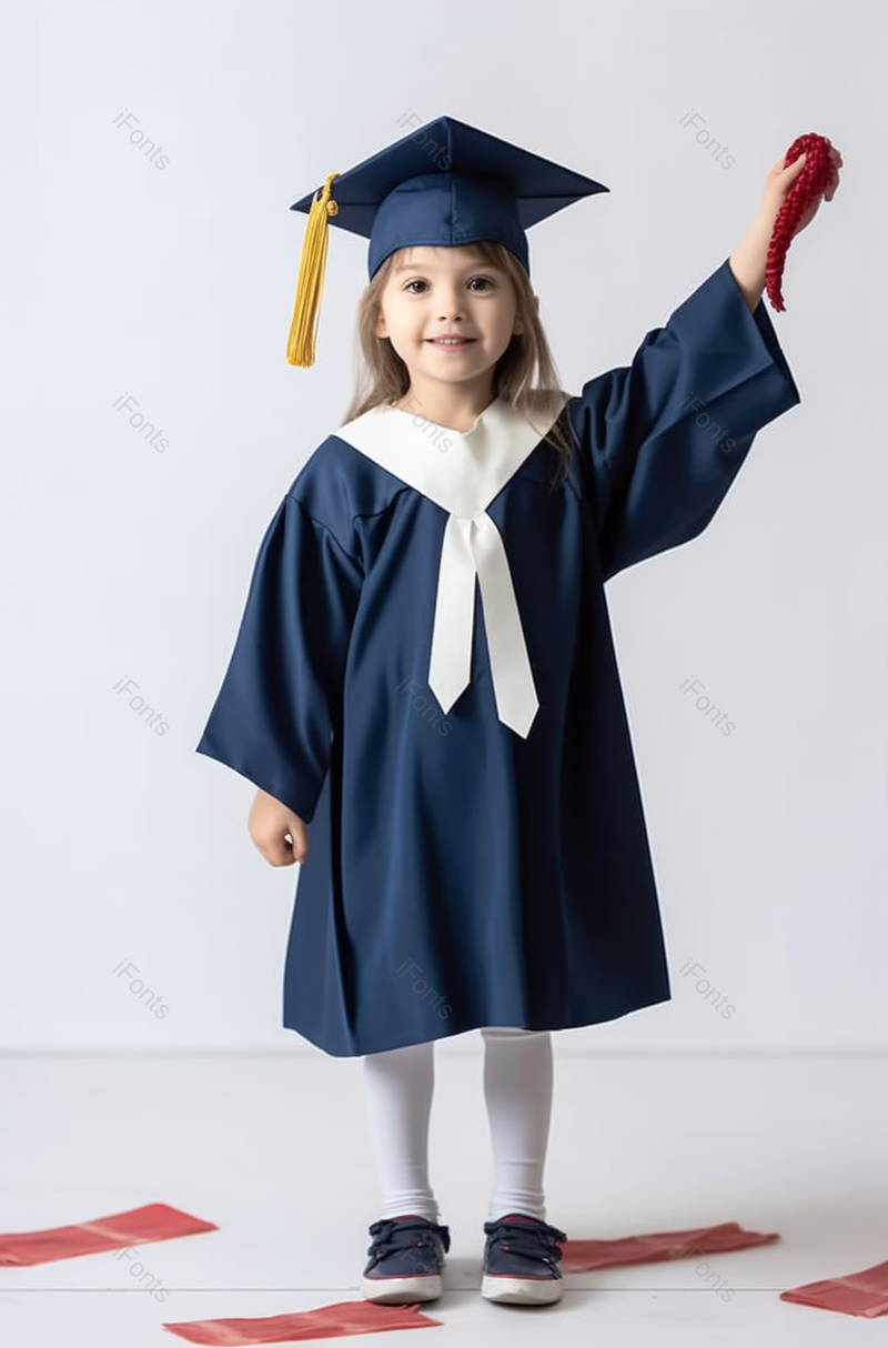 卡爱女孩小孩子穿学士服带学士帽黄色帽绳拍照,高清,摄影图,摄影图片,图片大全,摄影图免费下载